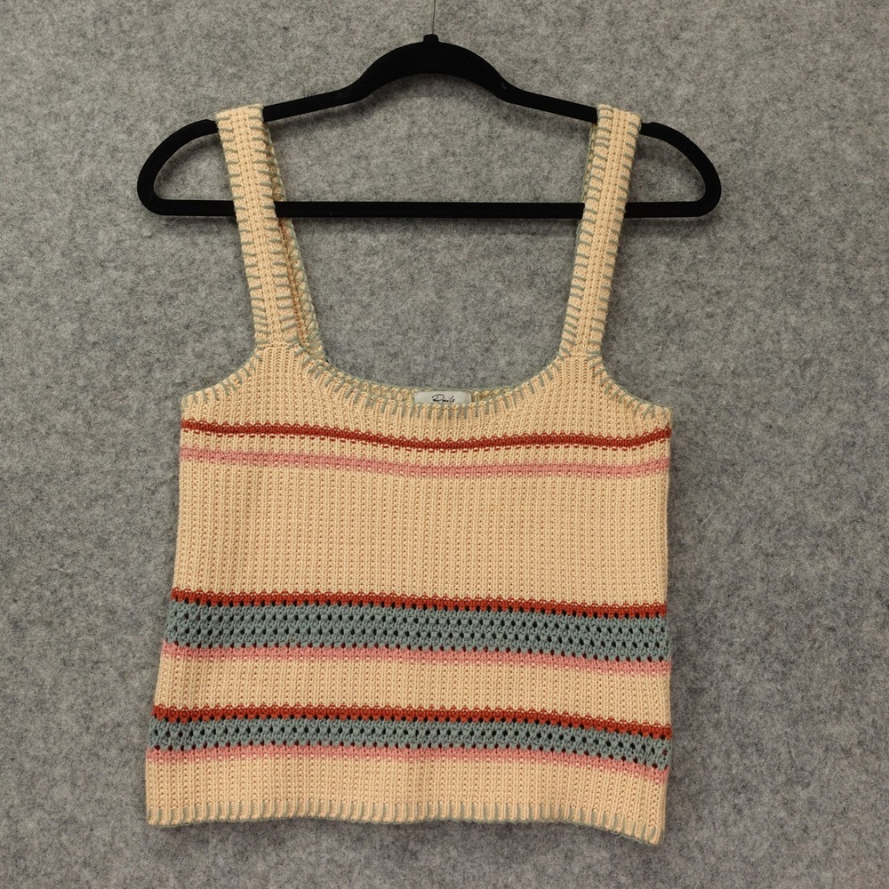Boho Y2K Crochet Knit Crop Tank Top Womens XS Cream Rainbow Striped Summer RAILS